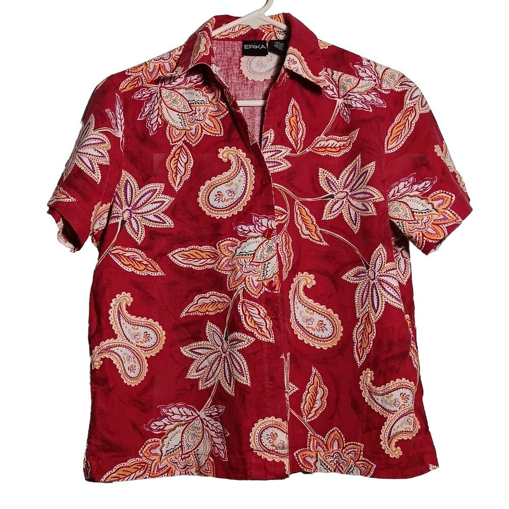 Erika Floral Shirt Blouse Top Size M Red